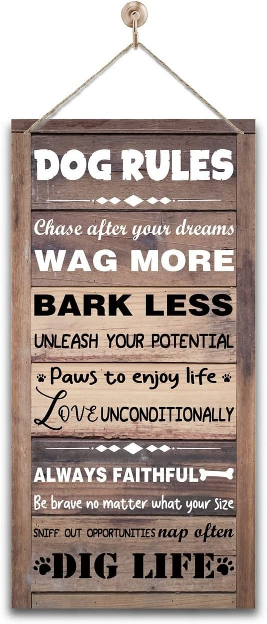 Gkwa Vintage Wooden Decorative Sign, Dog Rules Home Signs Decor, 12 x 6 x 0.12 Inches, Brown & Bl... | Amazon (US)