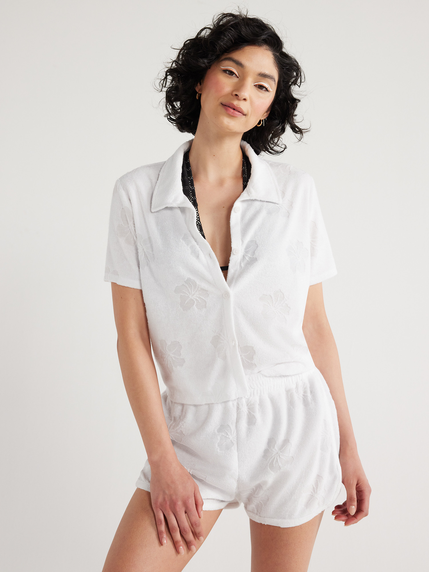 No Boundaries Hibiscus Terry Coverup Top, Women's and Women's Plus | Walmart (US)