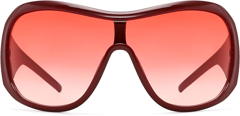 Trendy Oversized Sunglasses For Women Men, Big Tinted Funky Wrap Around Sunglasses Apres Ski Shie... | Amazon (US)