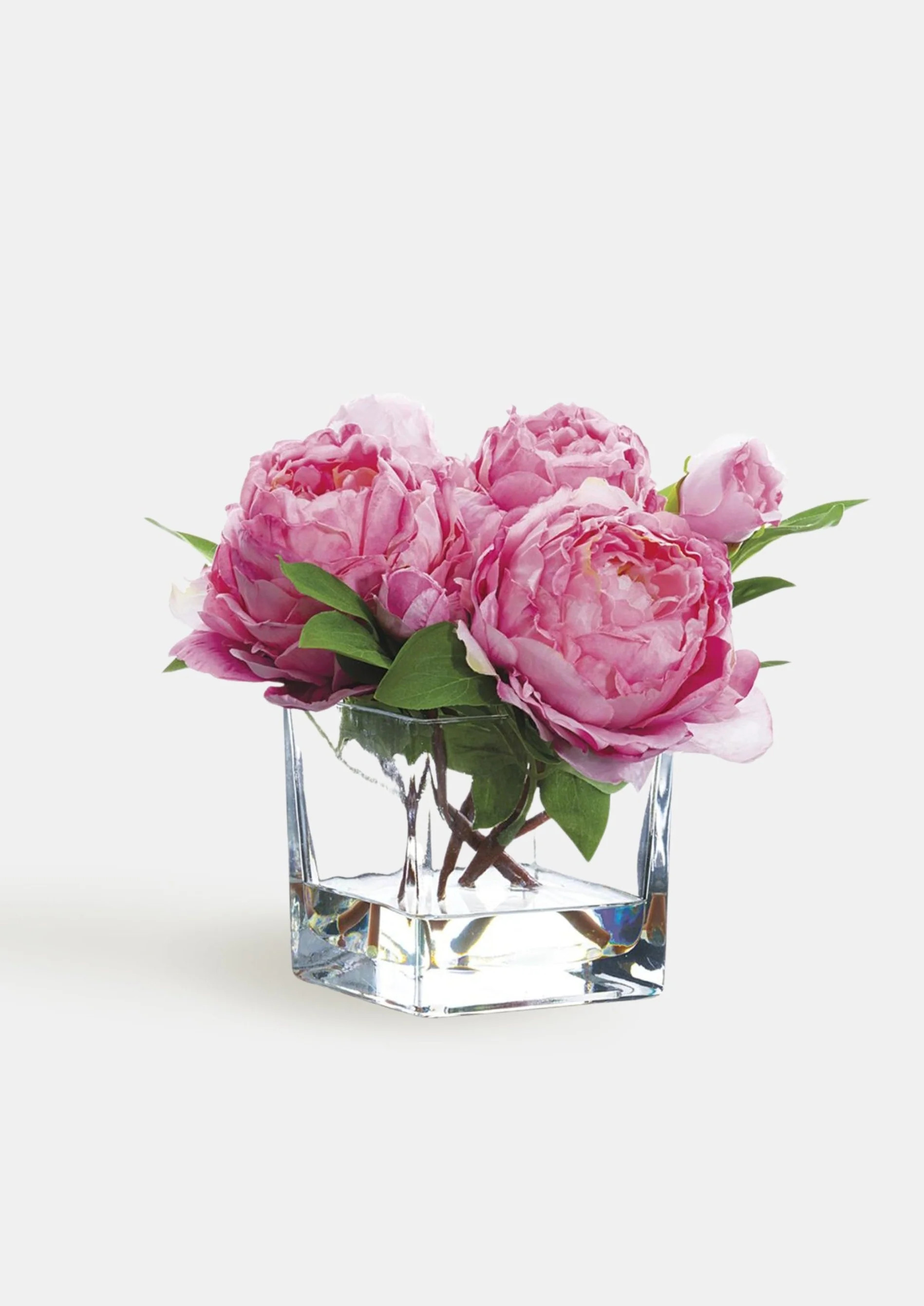 Small Pink Faux Peony Arrangement in Glass Vase - 9" | Afloral