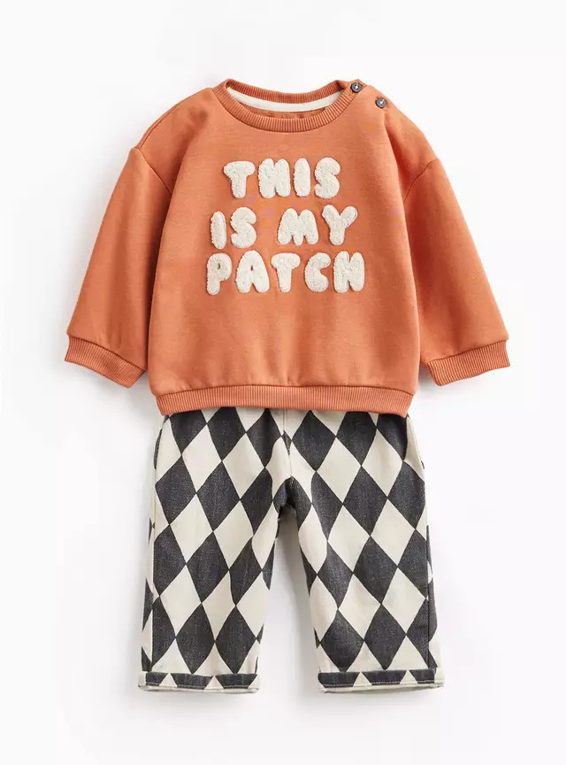 Buy Orange This Is My Patch Graphic Sweatshirt & Trousers Set 6-9 months | Outfits and sets | Tu | Tu Clothing