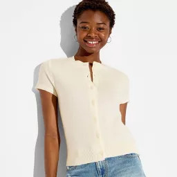 Women's Short Sleeve Crewneck Cardigan - Wild Fable\u2122 Off-White M | Target