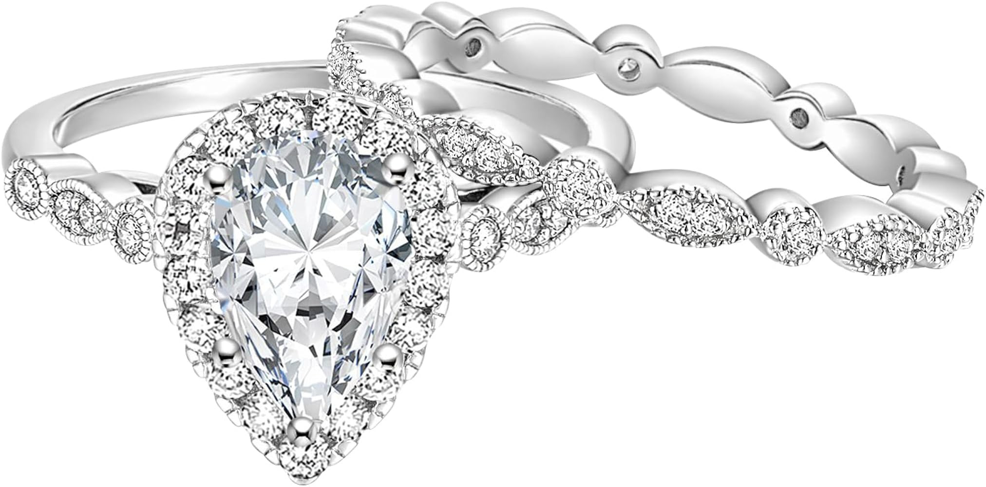 EAMTI 1.5CT 925 Sterling Silver Bridal Ring Sets 14K Gold Plated Teardrop CZ Engagement Vintage P... | Amazon (US)