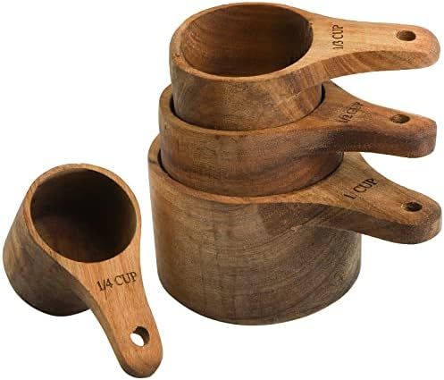 Lyellfe Set of 4 Acacia Wood Measuring Cups, Stackable Kitchen Measure Tool with Handle, Baking a... | Amazon (US)