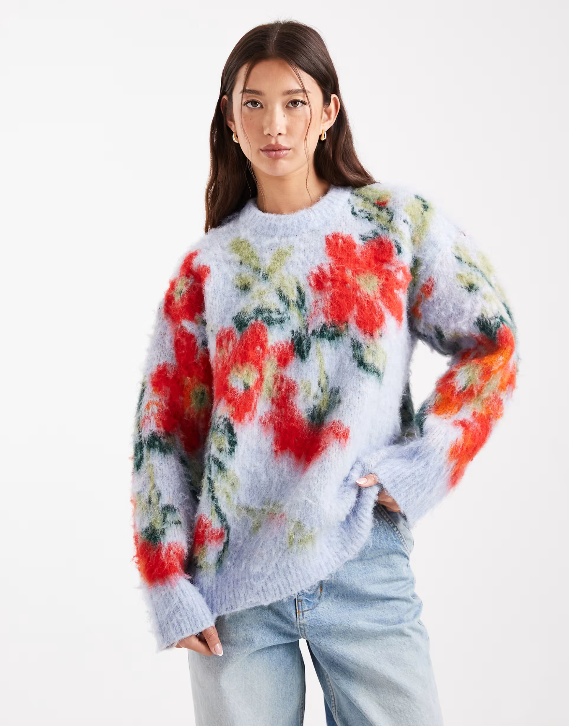 Home› Women› New In› New in: Today› ASOS DESIGN blurred floral oversized crew neck jumper... | ASOS (Global)