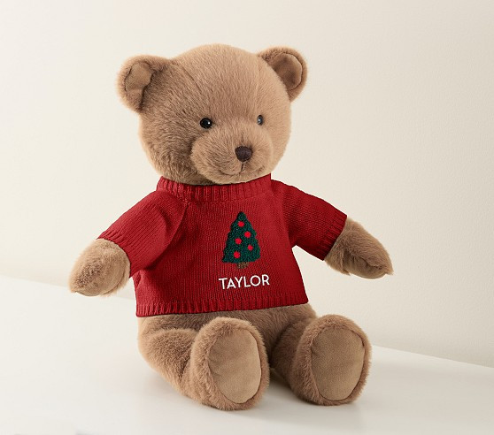 Christmas Toasted Coconut Teddy Bear with Sweater Plush | Pottery Barn Kids