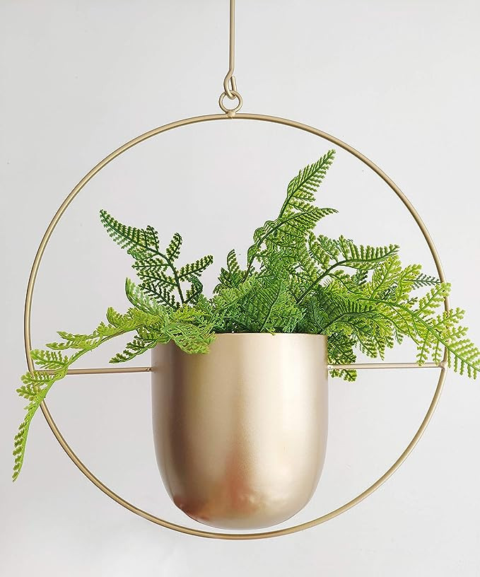 RISEON Boho Gold Metal Plant Hanger,Metal Wall and Ceiling Hanging Planter, Modern Planter, Mid C... | Amazon (US)