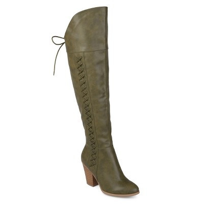 Journee Collection Women's Spritz-p Stacked Heel Over The Knee Boots Olive 5.5 | Target