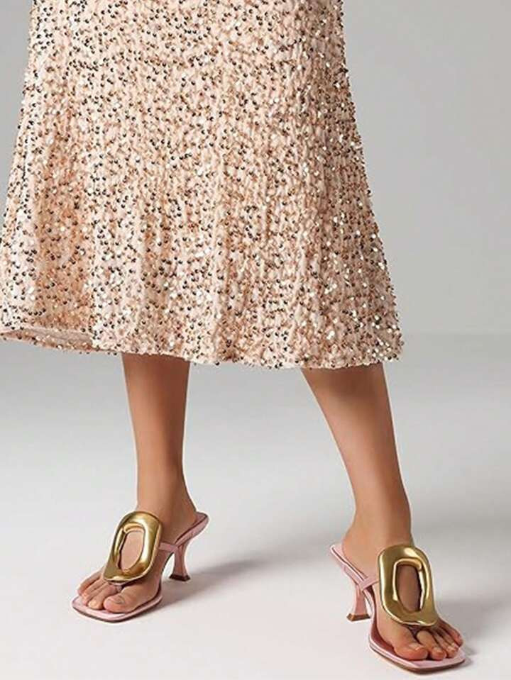 Metallic Women Flip Flops Sandals Kitten Heels Square Toe Colorful Metal Sexy Fashion Elegant Dre... | SHEIN