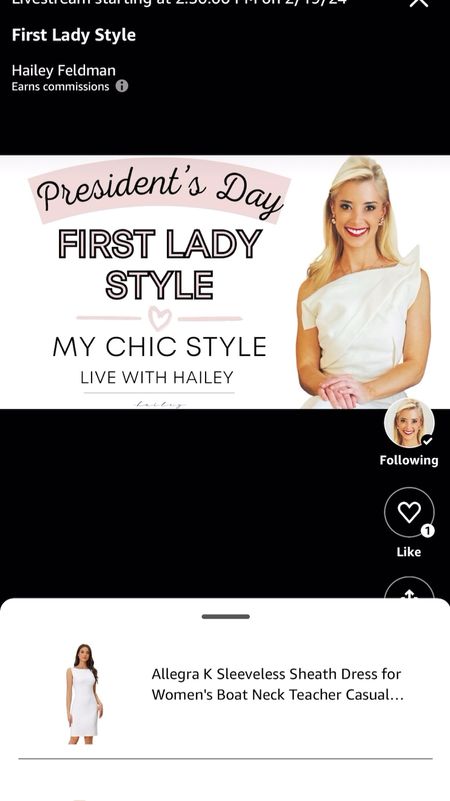 Preview my Live shopping carousel! 

Tune in on Presidents’ Day to watch the 3rd and final Live of my “First Lady Style” Amazon Live Shopping series! Preview the product carousel now amazon.com/live/haileyefeldman (link in bio)
🎬 Monday, 2/19 — 2:30 pm EST “First Lady Style”

Visit my Amazon Live:  amazon.com/live/haileyefeldman. 


#LTKfindsunder100 #LTKVideo #LTKstyletip
