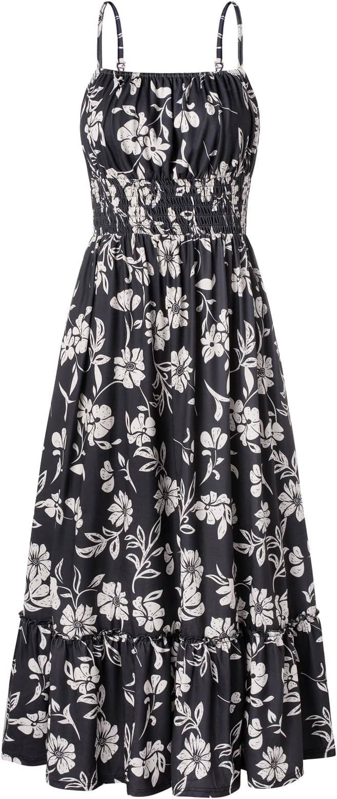 GRACE KARIN Summer Dresses for Women 2026 Vacation,Smocked Floral Maxi Dress,Boho Beach Sundress ... | Amazon (US)