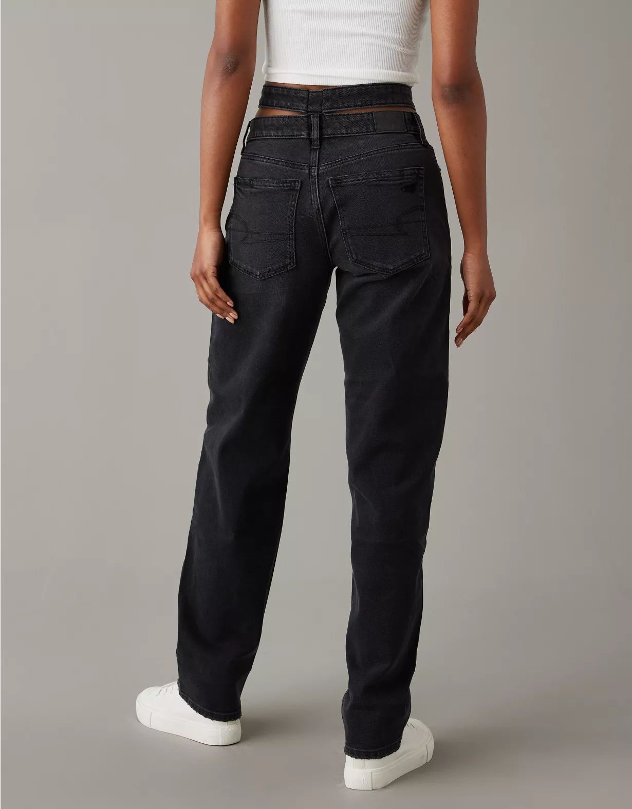 AE Stretch Super High-Waisted Baggy Straight Cut-Out Jean | American Eagle Outfitters (US & CA)