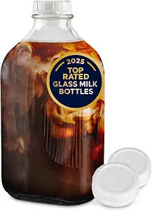 Stock Your Home Half Gallon Glass Bottle with Lid (1 Pack) 64 Oz Jugs and 3 White Caps, Reusable ... | Amazon (US)