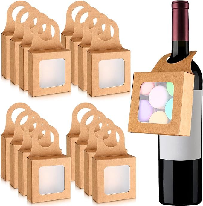 25 Count Kraft Paper Wine Bottle Box with Window Hanging Foldable Gift Boxes Wine Boxes for Gifts... | Amazon (US)