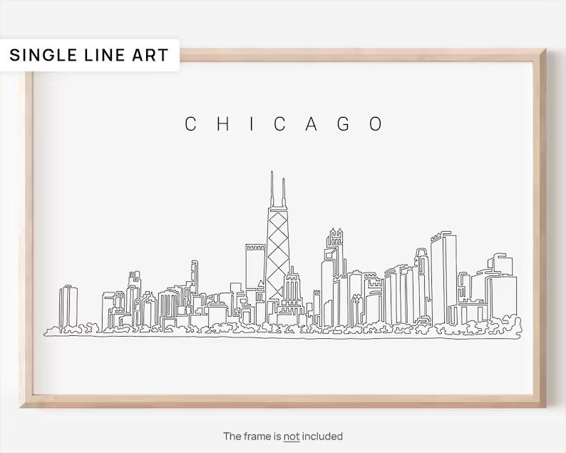 Chicago Skyline Wall Art - Chicago Art Print - Chicago Travel Poster with Cityscape One Line Draw... | Etsy (US)