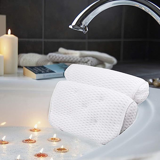 AmazeFan Bath Pillow, Bathtub Spa Pillow with 4D Air Mesh Technology and 7 Suction Cups, Helps Su... | Amazon (US)