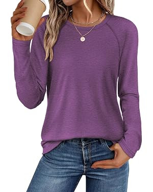 ATHMILE Long Sleeve Shirts for Women Fall Outfit 2026 Fashion Casual T Shirt Round Neck Basic Loo... | Amazon (US)
