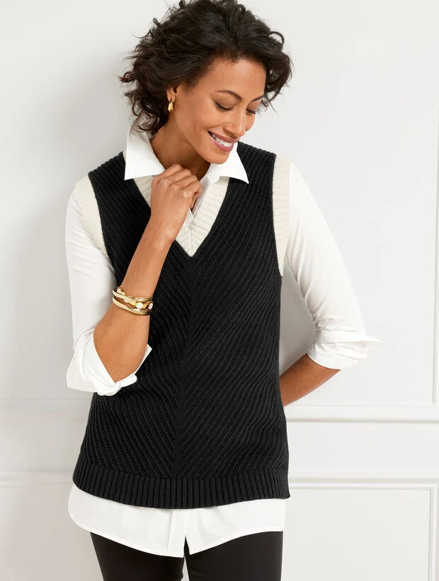 Chevron Knit Sweater Vest - Tipped | Talbots