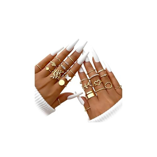 iF YOU 24 Pcs Gold Knuckle Rings Set for Women, Stackable Finger Midi Rings, Stacking Ring Pack Trendy Stuff Jewelry Gift (24 Gold leaf-size 6-9) | Amazon (US)