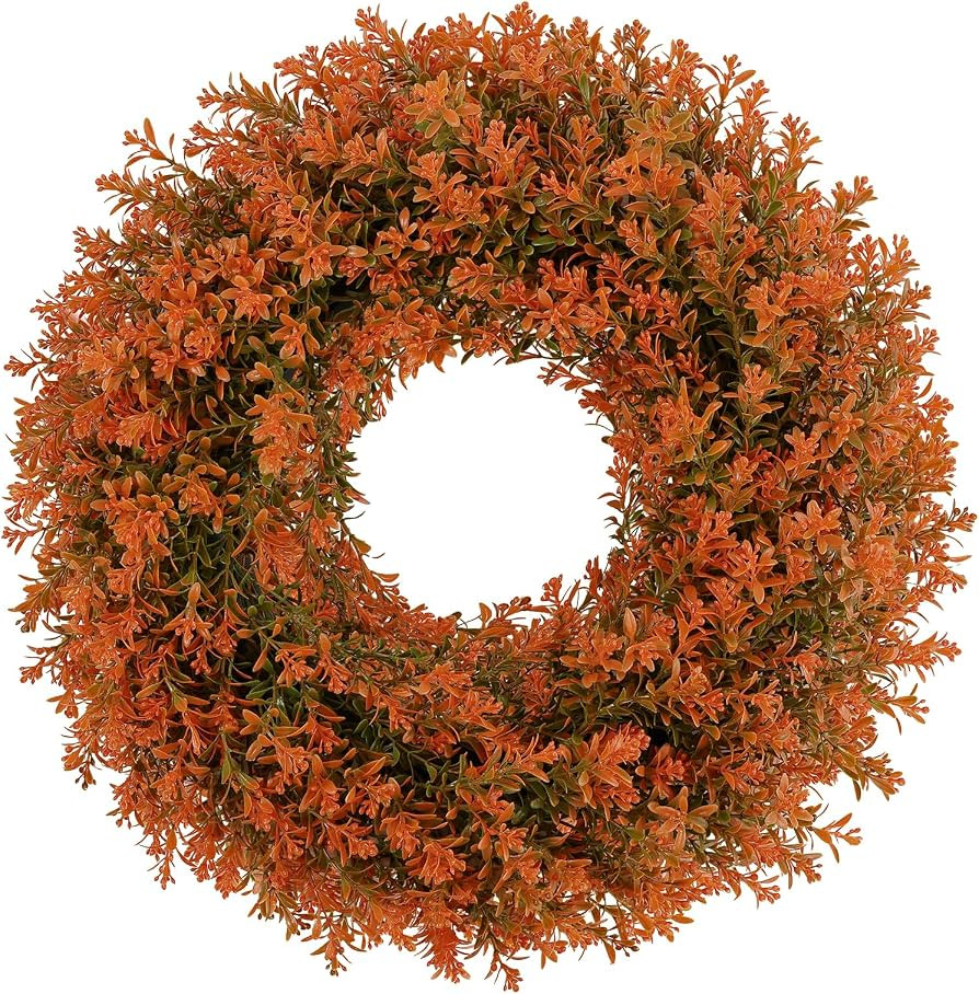 U'Artlines 17" Fall Front Door Boxwood Wreaths, Artificial Harvest Wreath | Amazon (US)