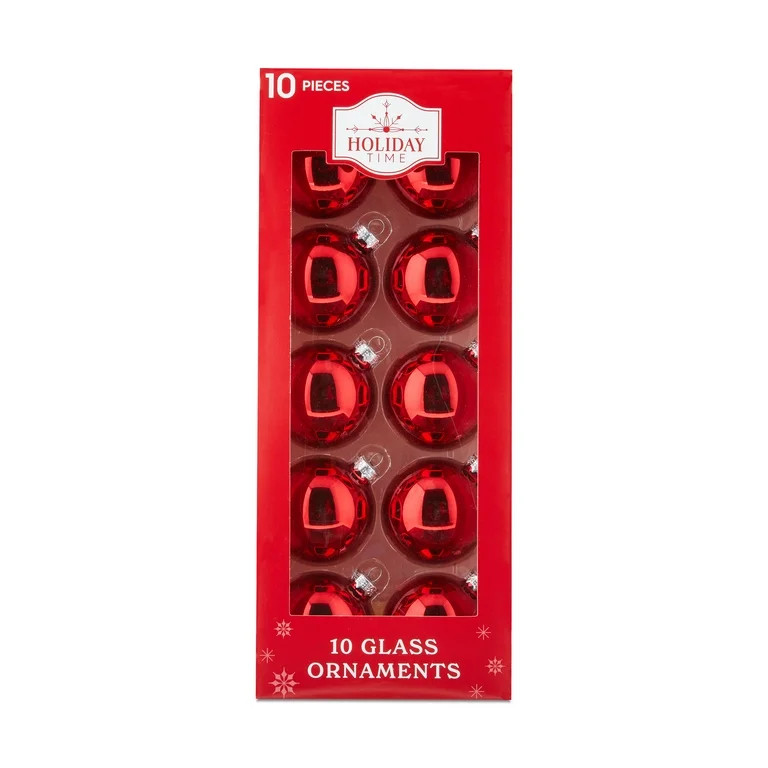 Red Glass Christmas Ornaments, 10 Count, by Holiday Time | Walmart (US)