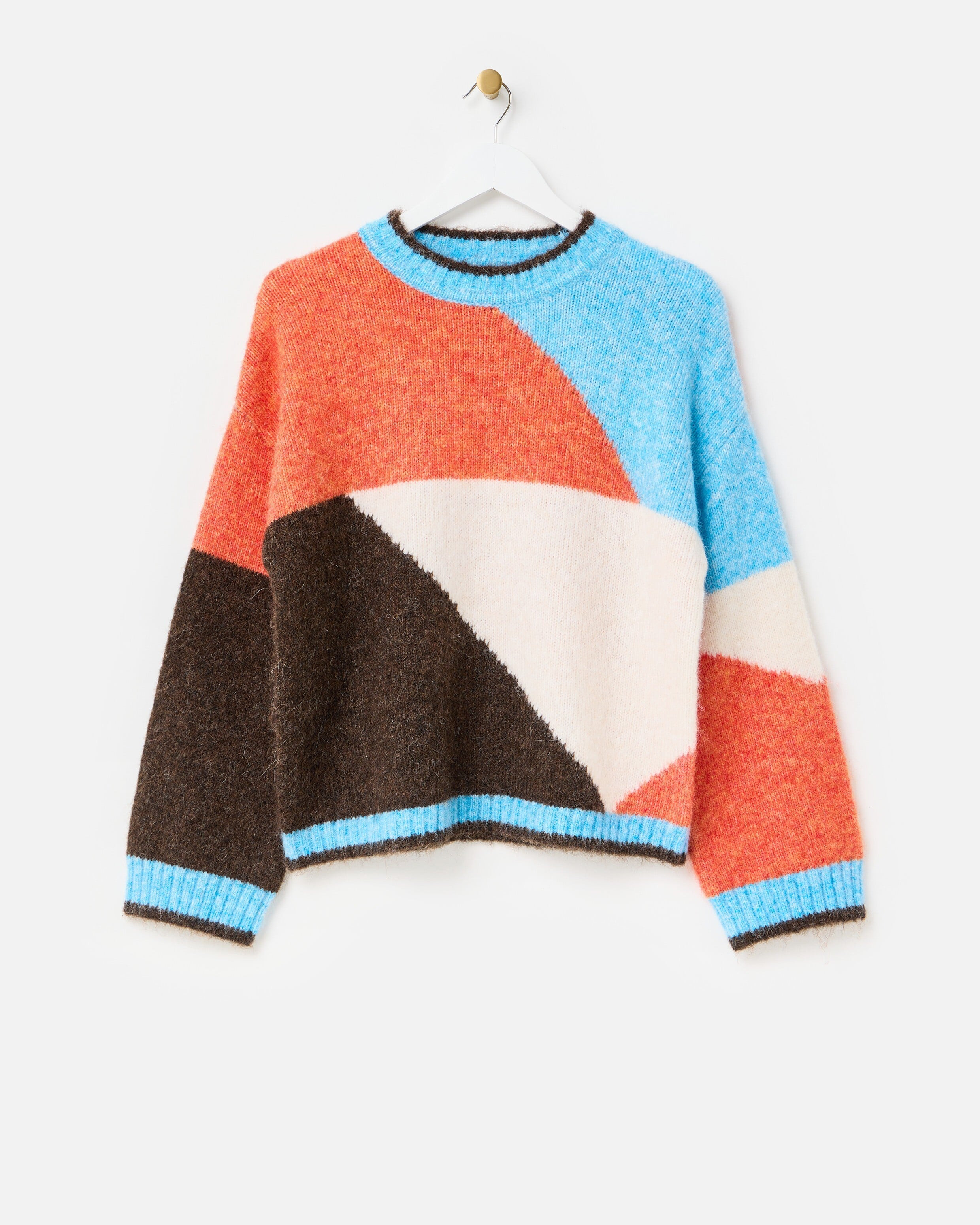 Brown & Orange Geometric Crew Neck Knitted Jumper | Oliver Bonas | Oliver Bonas (Global)