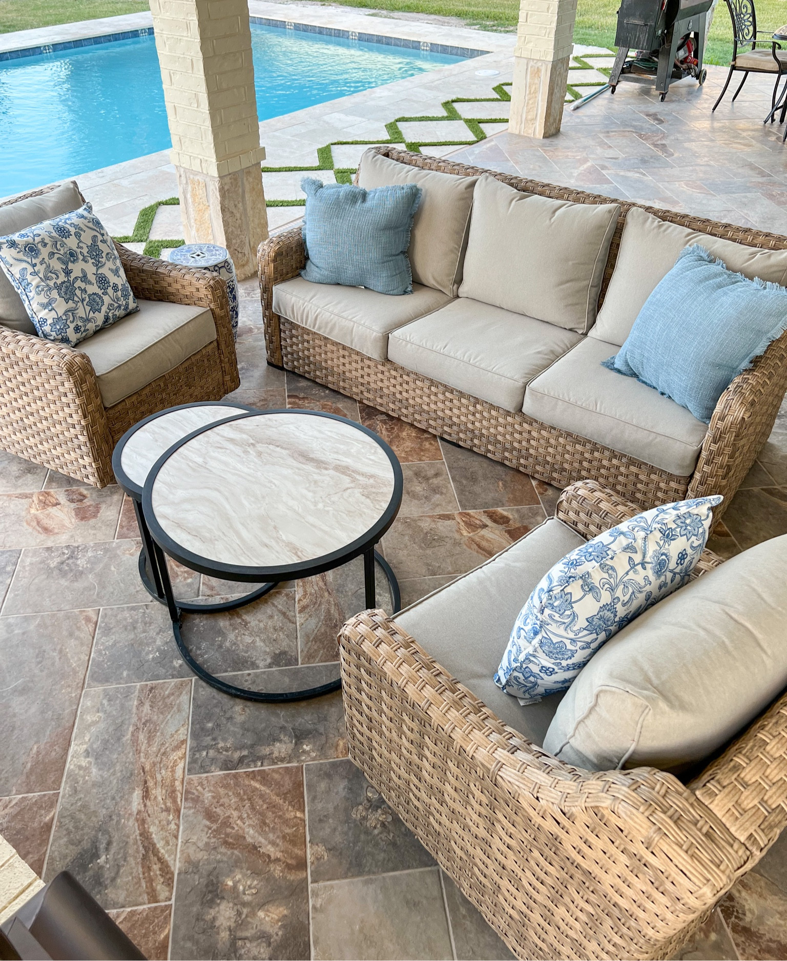 Walmart wicker Outdoor Patio furniture 
Better homes and gardens
Chinoiserie garden stool 
Outdoor decor
Patio and pool
Pool house
Affordable 
Natural 
Rattan
Blue and white decor
Traditional 
Grandmillennial 
Coastal French cottage style
Powder blue outdoor throw pillows 
Large lanterns
Samsung 65 inch
Glider chairs
2 nesting tables
Marble
Black metal
#LTKFind

#LTKSeasonal #LTKStyleTip #LTKHome