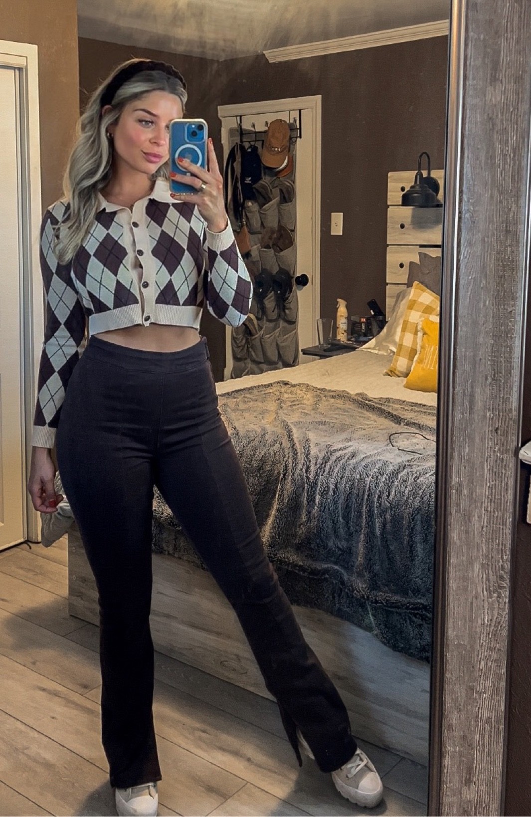 6/30 days of fall outfits 
🍁argyle crop cardigan
🍁brown split hem bootcut pants
🍁high top platform converse
🍁velvet braided headband
🍁gold hoops

#LTKstyletip #LTKsalealert #LTKunder100