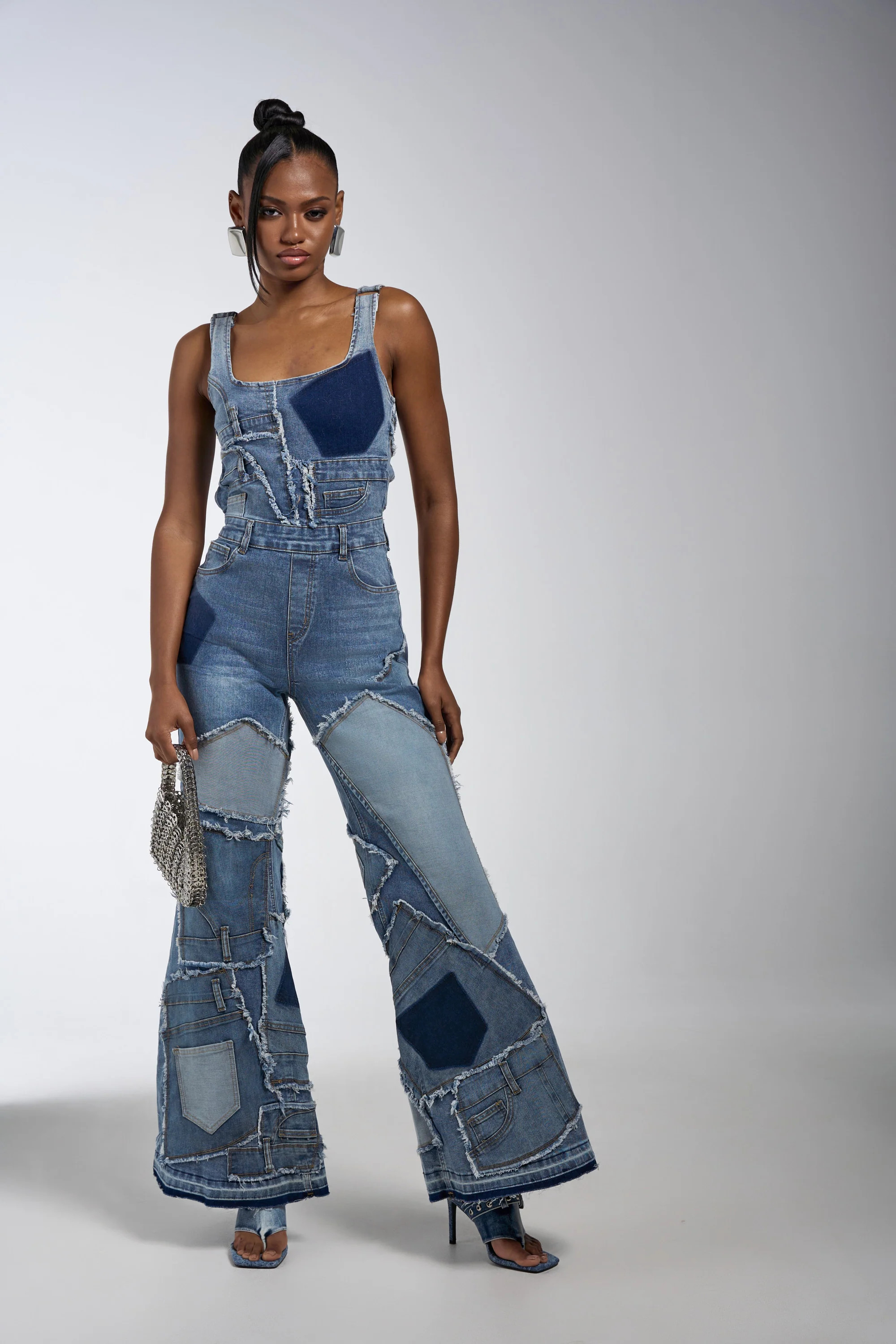 LIFE OF THE PARTY DENIM PATCHWORK JUMPSUIT | AKIRA