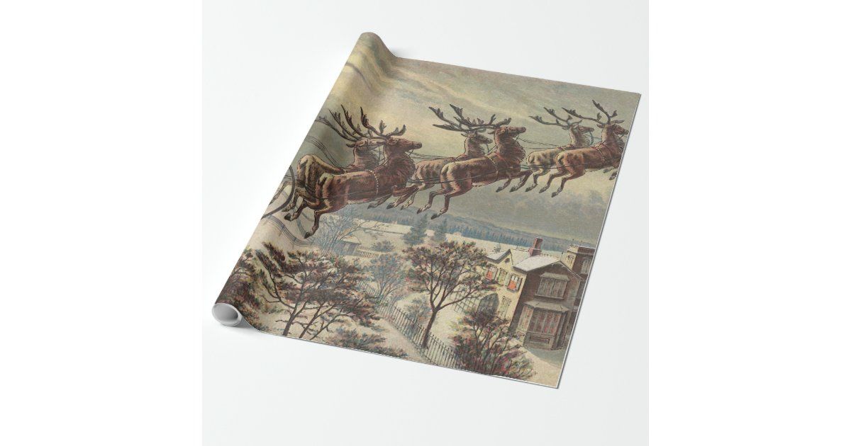 Vintage Christmas, Victorian Santa Claus in Sleigh Wrapping Paper | Zazzle | Zazzle
