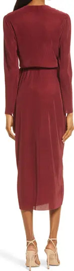 Plissè Long Sleeve Wrap Midi Dress | Nordstrom