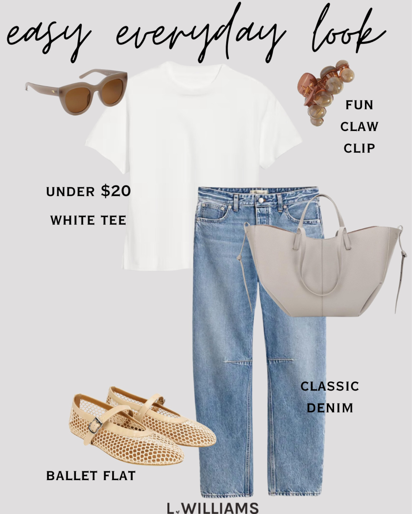 effortless everyday formula… plain white tee (I love this under $20 from old navy) + classic denim + ballet flat + fun claw clip 🤎 shop my picks for this look here 

#LTKStyleTip