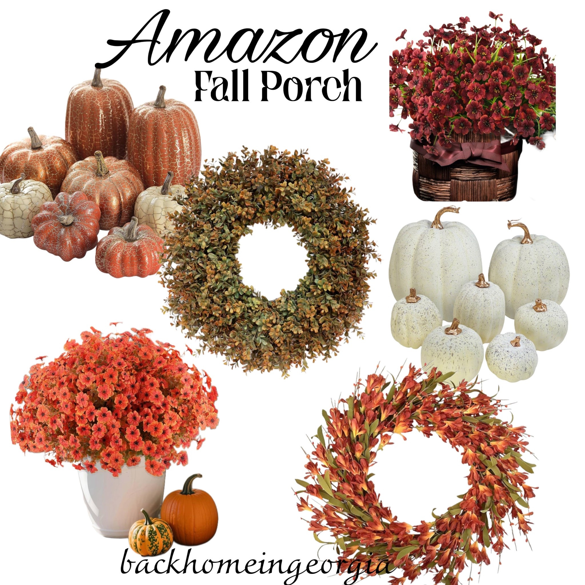 Fall porch decor that will take you through the season. 
Wreaths, faux pumpkins, outdoor flowers 

#LTKHome #LTKFindsUnder50 #LTKSeasonal