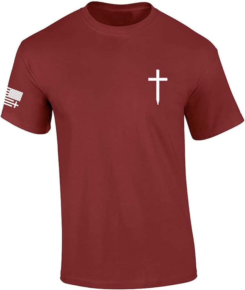 Mens Christian Shirt Faith Cross Crest American Flag Sleeve T-Shirt Graphic Tee | Amazon (US)
