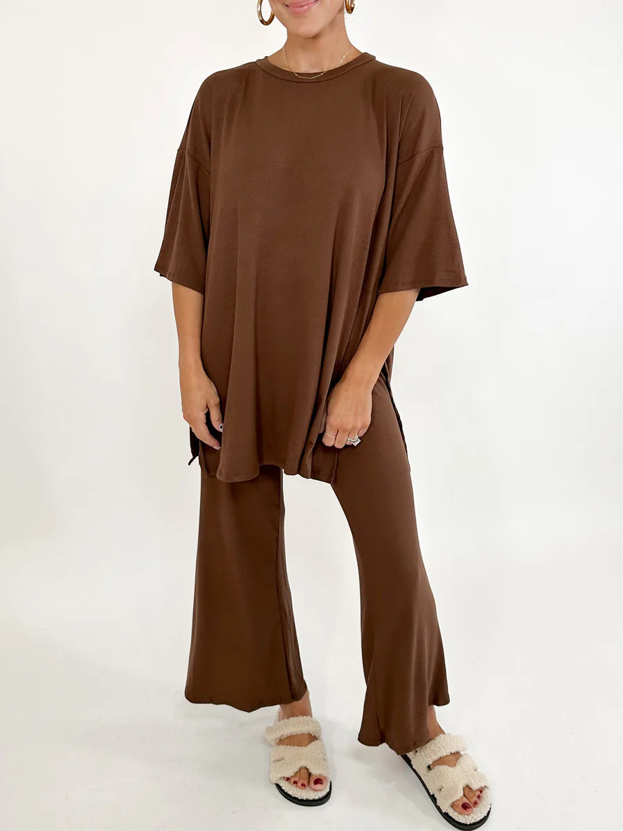 Nova Ribbed Crop Wide-Leg Pant Set | Chocolate | +Plus Available | Talulah