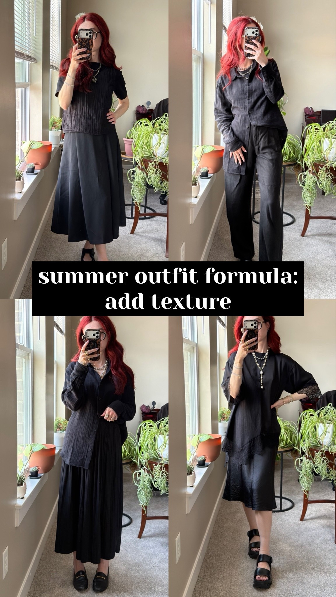 summer outfit formula - add differing textures!

all black style, all black office outfit, work style, aritzia style, aritzia outfits, corporate goth, alternative style, corporate style, all black outfit, summer outfits, summer outfits 2026, layering, formulas, aritzia goth

#LTKSeasonal #LTKootd #LTKWorkwear