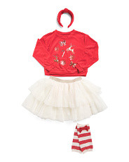 Girls Velour Long Sleeve Top With Glitter Mesh Skirt And Headband Set | Marshalls