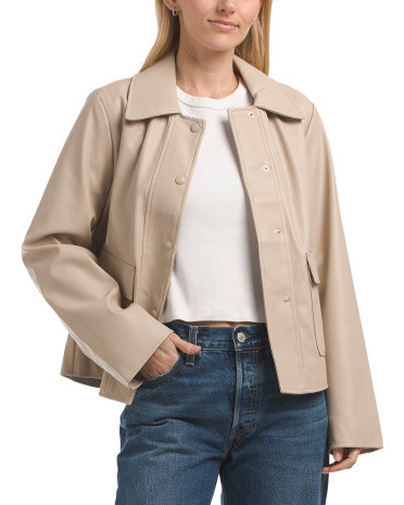 Faux Leather Swing Jacket With Snap Front | TJ Maxx