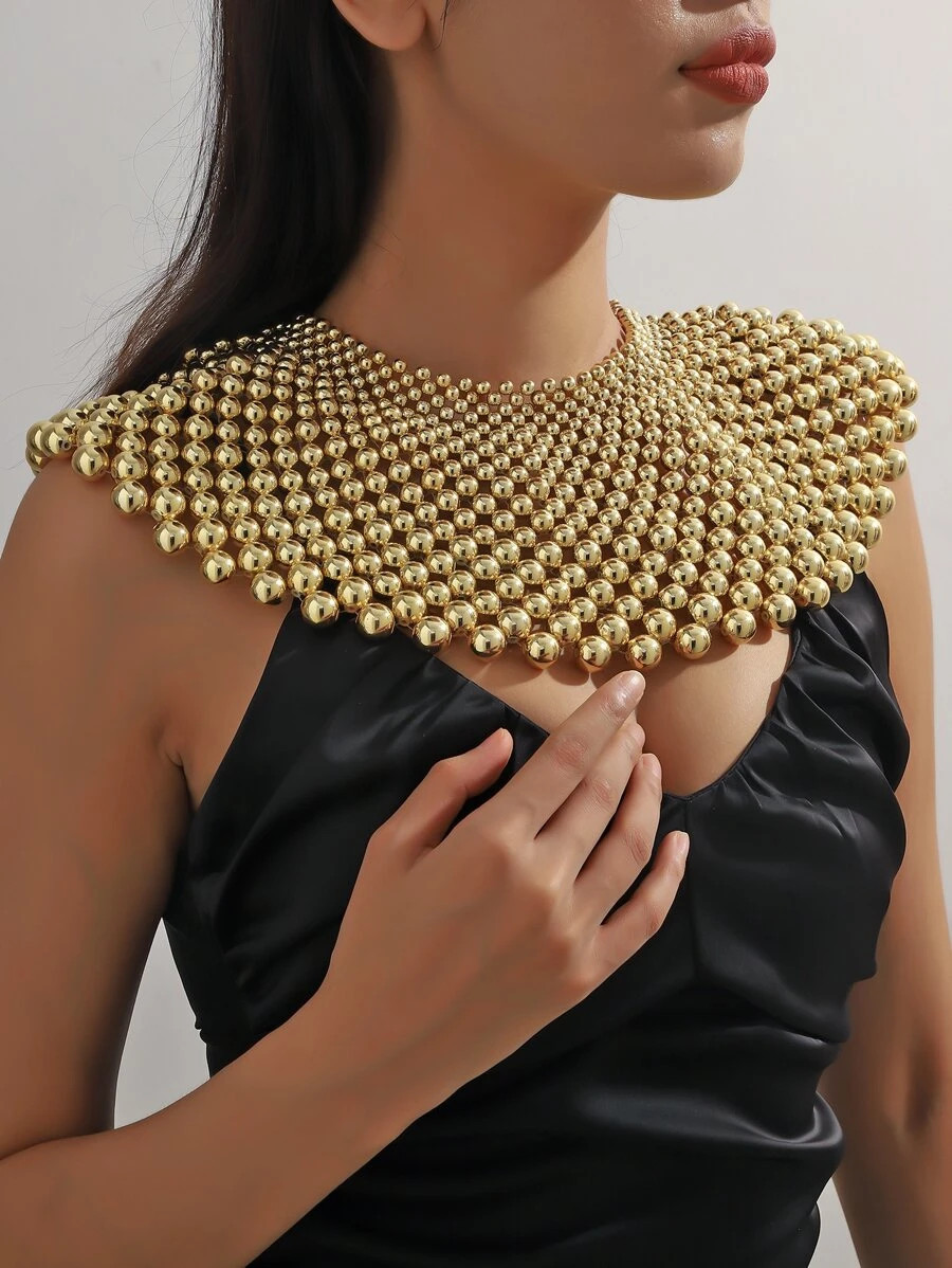 1pc Fan Shaped Beaded Choker Necklace With Hollow Out Design, Personalized & Exaggerated Style Fo... | SHEIN