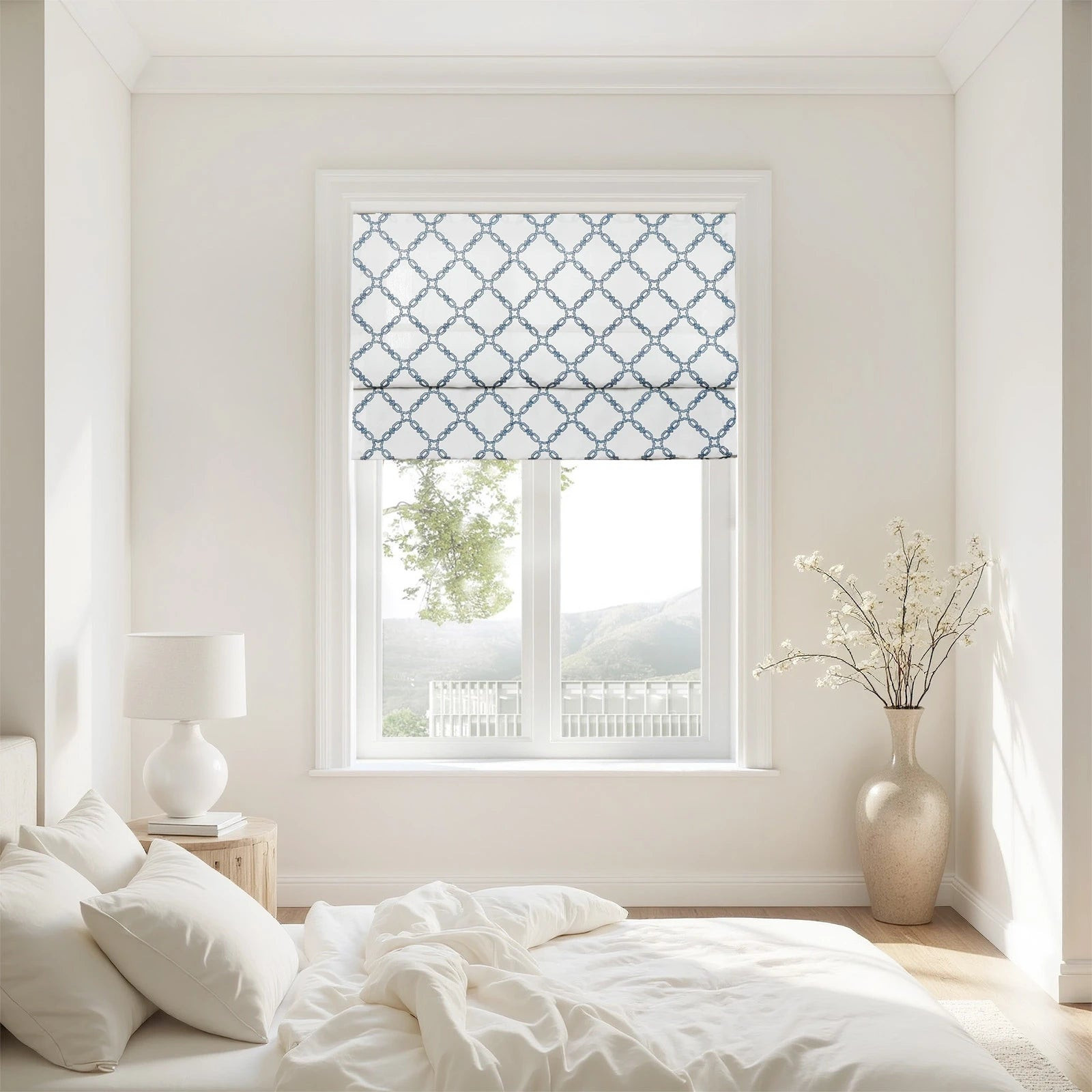 Linnea Linen Cotton Embroidered Roman Shade Cordless | TWOPAGES