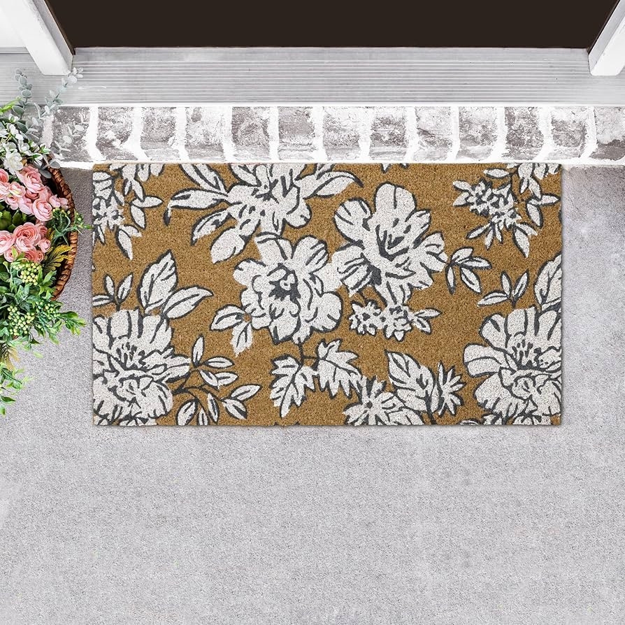Laura Ashley Slip Resistant Beige Iris Floral Design Coir Doormat - 17.5" x 30" - Natural Fiber M... | Amazon (US)