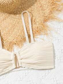 Teen Girl Summer Solid Color Textured Two-Piece Bikini Set With Skirt Cover Up Summer Beach | SHEIN