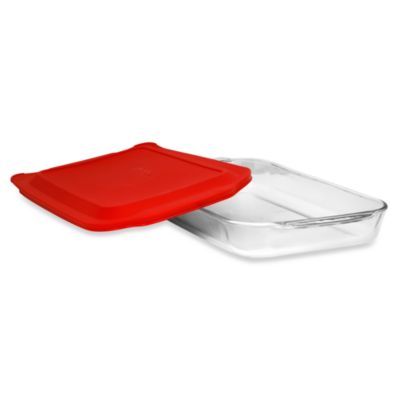 Pyrex® 4-Quart Oblong Glass Baking Dish with Red Plastic Cover | Bed Bath & Beyond
