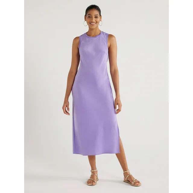 Scoop Women's Crew Neck Satin Midi Tank Dress, Sizes XS-XXL | Walmart (US)