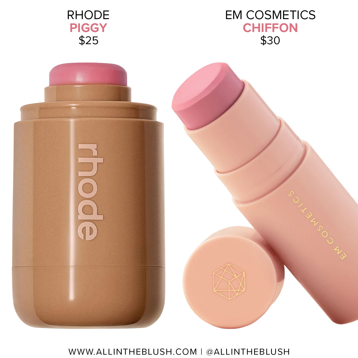 Shade matches between Rhode "Piggy" Pocket Blush & EM Cosmetics "Chiffon" So Soft Blush 

 