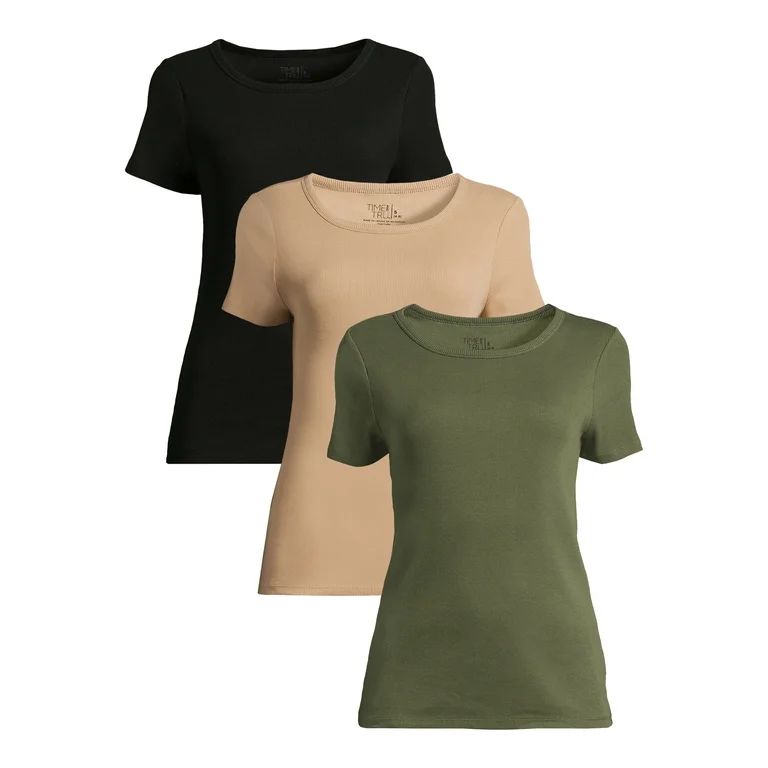 Time and Tru Women’s Rib Tee with Short Sleeves, Available in 1-Pack, 3-Pack, Sizes XS-XXXL | Walmart (US)