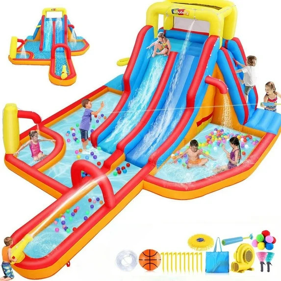 +3View allHero image 0 of Veeboto Inflatable Water Slide with 620W Blower, Bounce House for Big K... | Walmart (US)