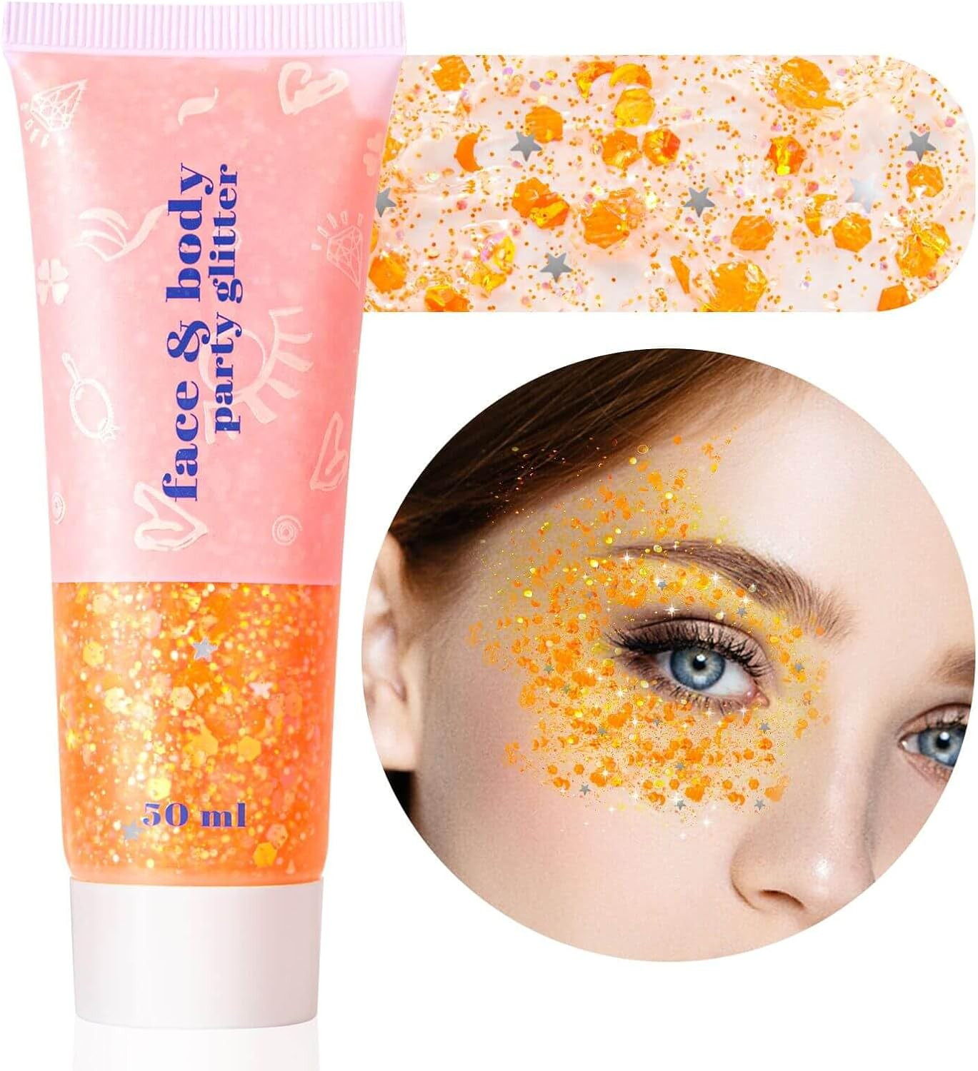 MEICOLY Orange Body Glitter,Halloween Sparkling Face Glitter Gel,Mermaid Sequins Face Paint Glitt... | Amazon (US)