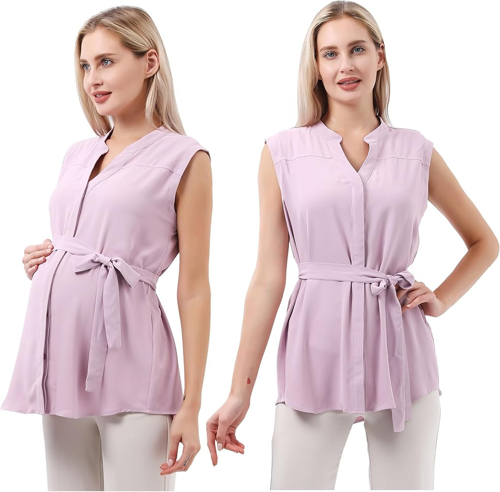 Maternity Blouse for Work Pregnancy Top Short Sleeve Shirt Formal Women Chiffon | Amazon (US)