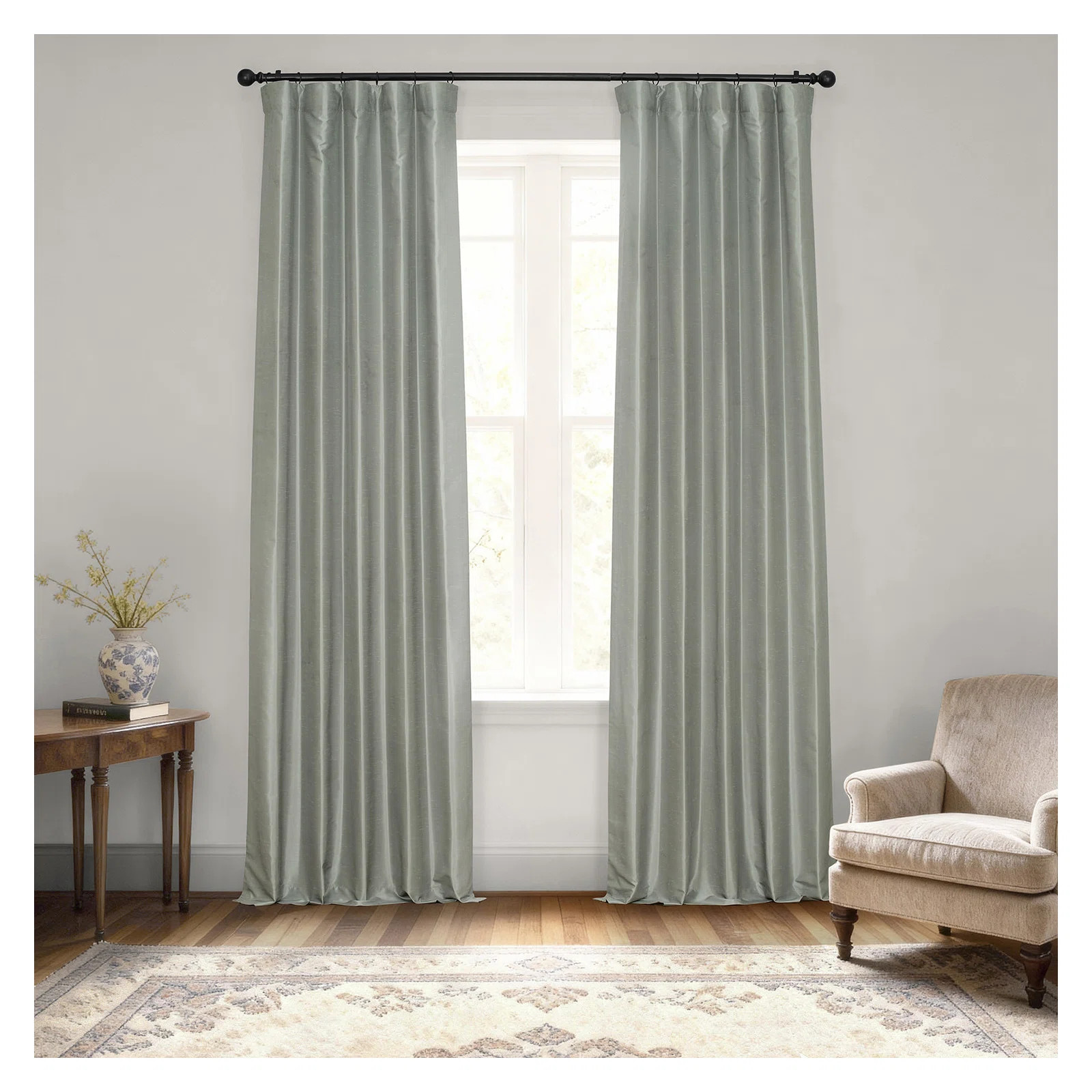 Rayne Vintage Textured Faux Dupioni Silk Room Darkening Curtains Window Single Curtain Panel | Birch Lane